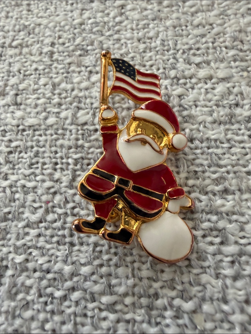 Santa Holding American Flag Enamel Pin - Red & White